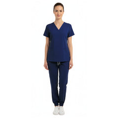 Vicogard Navy Blue unisex scrub set front view, classic professional medical uniform