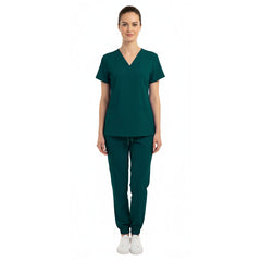 Vicogard Hunter Green scrub set front view, durable surgical green medical uniform