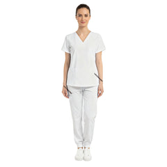 Vicogard White women's scrub set front view, crisp clinical nursing student uniform
