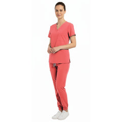 Side view of Orange Red scrub joggers showing athletic silhouette and cargo pockets