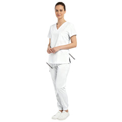 Side view of White scrub joggers showing clean professional fit and cargo pockets
