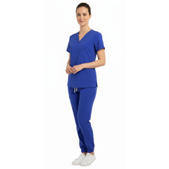 Side view of Royal Blue scrub joggers showing athletic fit and cargo pockets