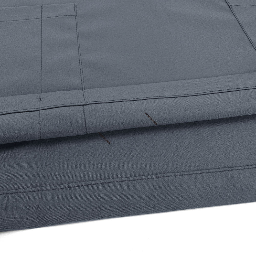 Close-up of Gray UltraSOFT fabric, wrinkle-resistant 94% polyester blend texture