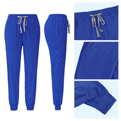 Royal Blue jogger scrub pants detail showing elastic waistband and ribbed ankle cuffs