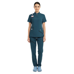 Vicogard Caribbean Blue zip front scrubs, vibrant medical outfit for vets and nurses
