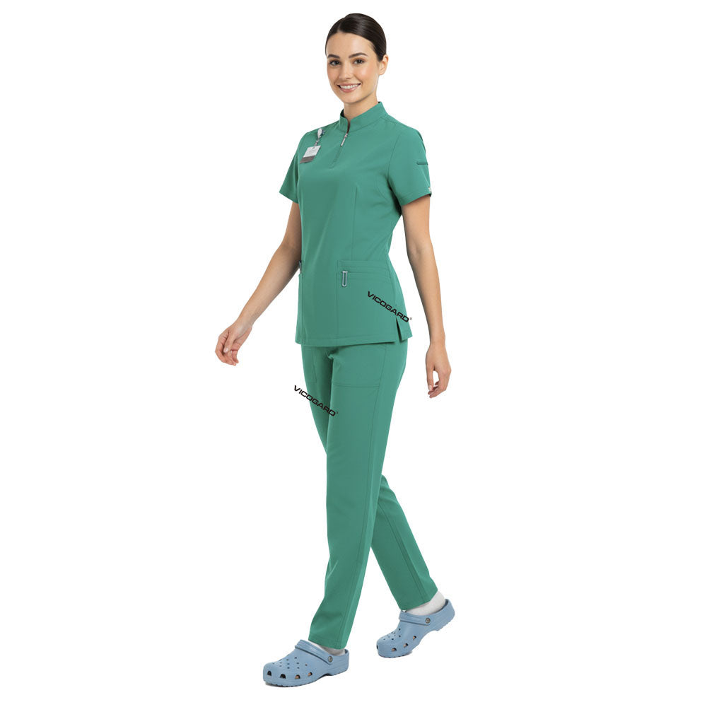 Full body display of Turquoise Vicogard scrubs, ideal outfit for dentists and assistants