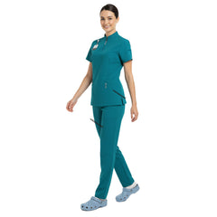 Full body display of Teal Vicogard scrubs, ideal outfit for surgery and ICU teams