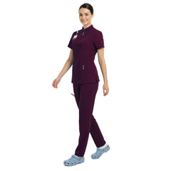 Full body display of Wine Vicogard scrubs, ideal outfit for medical admins and seniors
