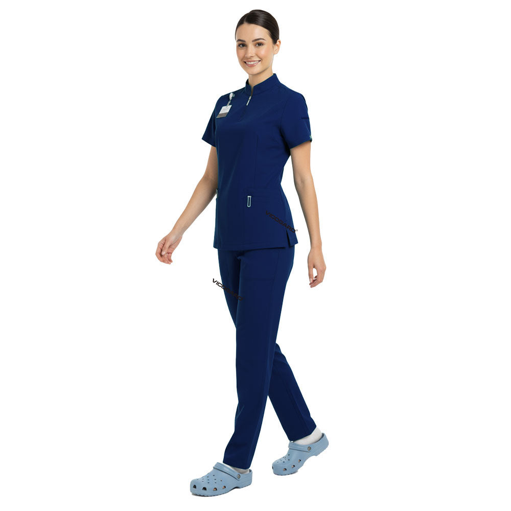 Full body display of Galaxy Blue Vicogard scrubs, ideal outfit for hospital staff