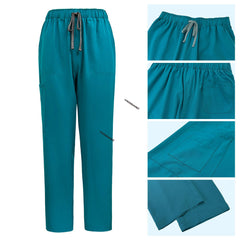 Detail of Teal scrub pants featuring deep cargo pockets for medical tools