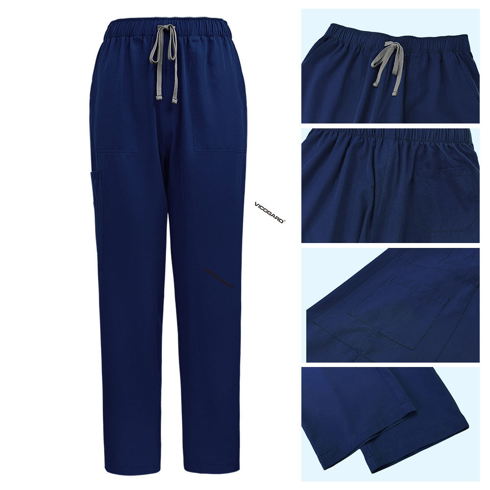 Detail of Galaxy Blue scrub pants featuring reinforced stitching and double leg pockets